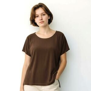 Donna Toran M Top 🤎 Brown Raglan Sleeve Stretchy Casual Side Slit Blouse